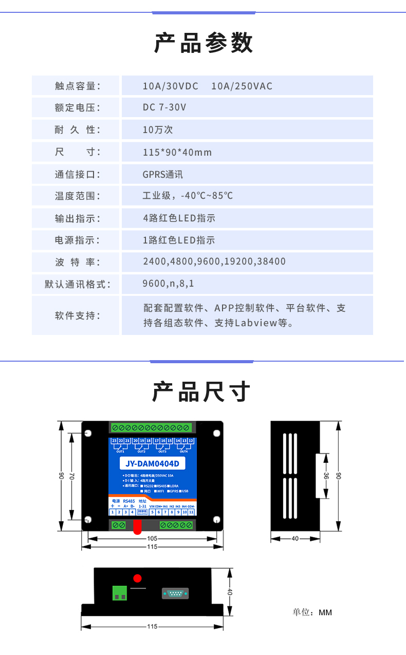 云平臺 GPRS-0404D 遠程智能控制器 產品參數 云平臺 GPRS-0404D 遠程智能控制器 產品參數