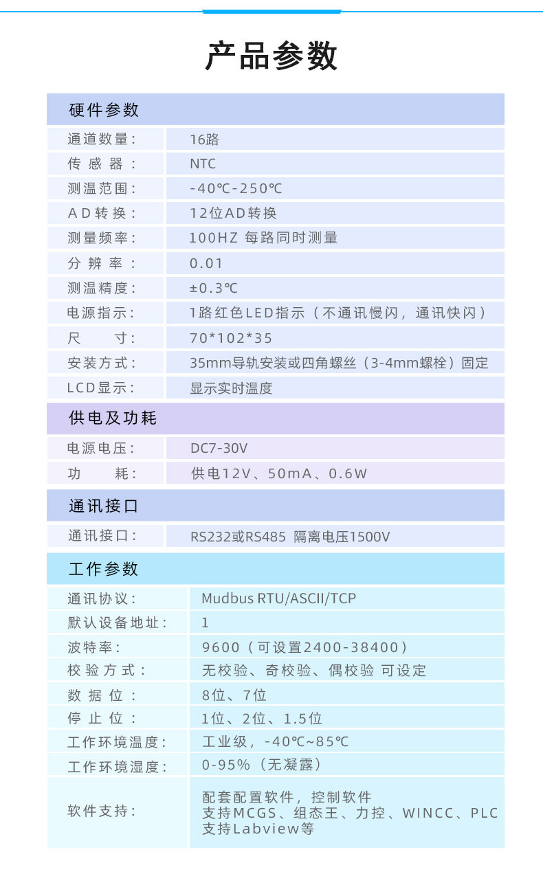 DAM-1600NTC 16路NTC溫度采集模塊參數 DAM-1600NTC 16路NTC溫度采集模塊參數